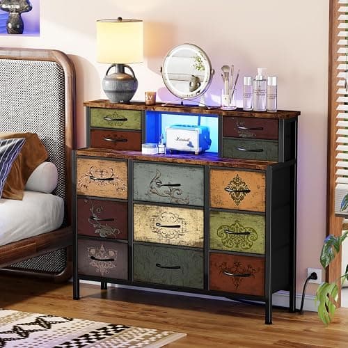 VASICAR Dresser for Bedroom with 13 Drawers 2 Open Shelves Dressing Table thumbnail 6