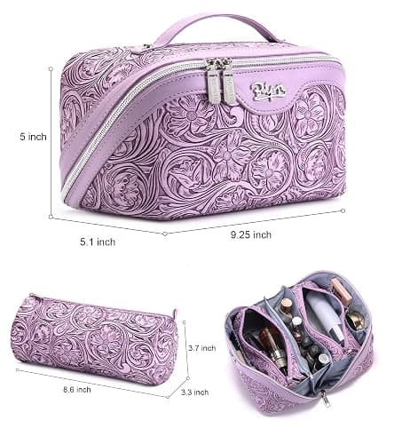 BOYATU Travel Makeup Bags Cosmetic Organizer Bag: 3 Pcs Set Large Capacity Floral Make up Bag with Compartments - Waterproof Leather Toiletry Bags with Handle for Women (21-Purple) thumbnail 2