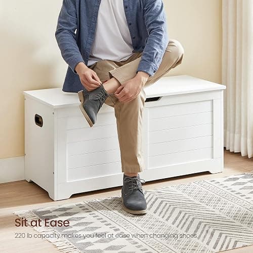 VASAGLE Storage Chest, Storage Bench with 2 Safety Hinges, Farmhouse Style, 15.7 x 39.4 x 18.1 Inches, for Entryway, Bedroom, Living Room, Cloud White ULSB061T10 thumbnail 8