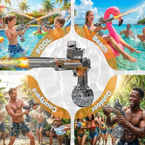 UROINT Electric Water Gun Toy, Automatic Squirt Blaster Pistol Kids, Adults | Realistic LED Light-Up Long Range Pistol. Rechargeable Watergun Black Outdoor Pool Beach Ideal gift for kid 6+ adults summer. thumbnail 7