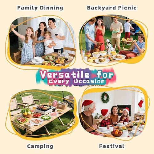 Perlapoc Wheat Straw Plates and Bowls Sets of 16，Unbreakable Dinnerware Sets for 4, Microwave & Dishwasher Safe Kids Dish Set for Kitchen, Outdoor, Camping, Party, RV- White thumbnail 9