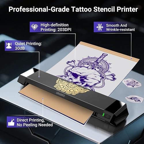 ORGBRO Tattoo Stencil Printer, X8 Thermal Tattoo Transfer Printer with 30pcs Transfer Paper, A4/A5/A6 3-in-1 Wireless Tattoo Machine for Tattoo Artists & Beginners, Compatible with Phone/Tablet/PC thumbnail 2