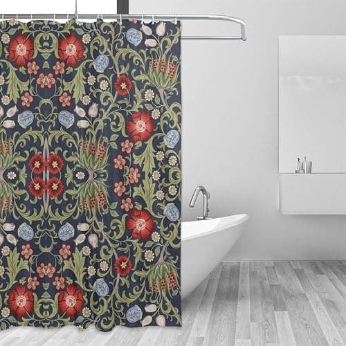 Focusbrite Boho Watercolor Floral Shower Curtain William Morris Design Heavy Duty Fabric Shower Curtain Set Bathroom Polyester Waterproof Shower Curtain 72x72 Inches(183x183cm), Style thumbnail 3