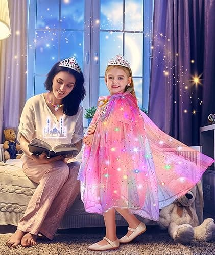 DOLNOW Princess Dress Up for Girls, Light up Princess Cape Princess Dress Costume Crown Wand Gifts for Toddler Girls 3 4 5 6 - Rainbow thumbnail 2
