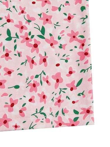 OYOANGLE Girl's 2 Piece Outfits Floral Print Sleeveless Cute Cami Dresses and Short Sleeve Lettuce Trim Tie Front Top Sets thumbnail 5