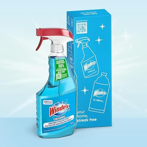 Windex Original Blue Window, Glass and Mirror Cleaner, Removes Fingerprints, Smudges, and Smears, Shine Spray, Bottles Made from 100% Recycled Plastic, 765mL thumbnail 2