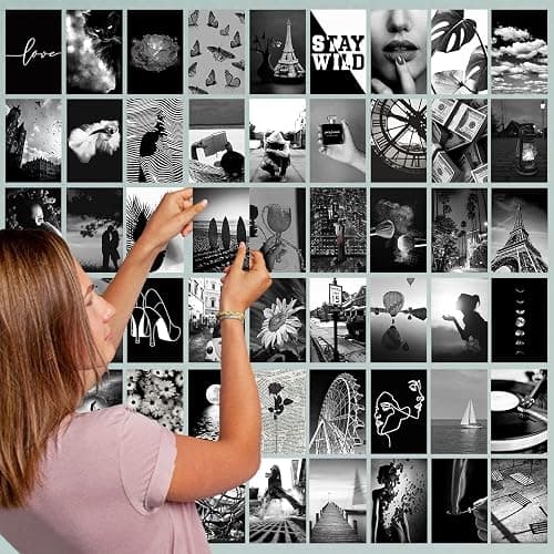 Yasowdkel Black White Aesthetic Wall Collage Kit, Aesthetic collage kit, 50PCS 4x6 Inch Picture Collage Kit for Wall Aesthetic,Black picture wall collage,Dorm Wall Decor, Cute Wall Decor for Teen thumbnail 6