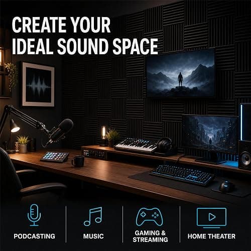 TEMGCUAM 54 Pack Acoustic Foam Wall Panels, 12 x 12 x 1 in | High-Density Sound Absorbing Panels for Studios, Gaming Rooms & Offices; Includes 270 Adhesive Pads for Easy Wall Application thumbnail 7