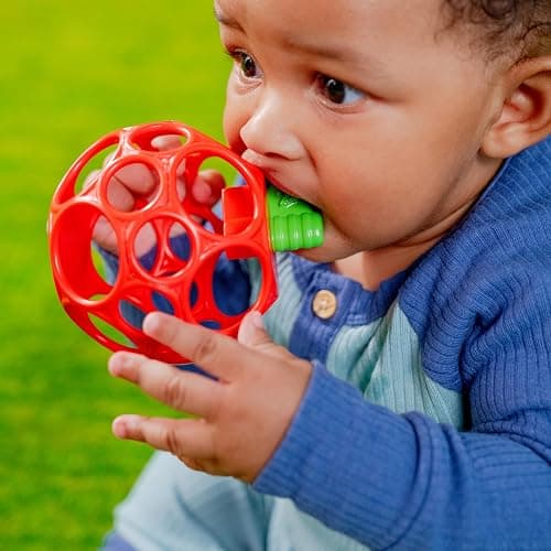 Bright Starts Oball Easy Grasp Red Apple Teether Toy, Hold My Own Collection, BPA Free, Unisex, Newborn and Up thumbnail 3