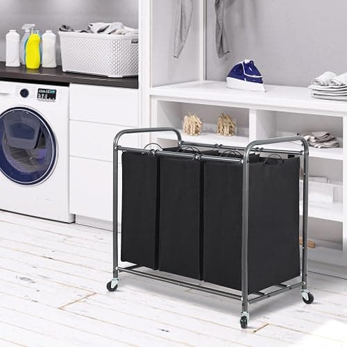 STORAGE MANIAC 3 Section Laundry Sorter, 35.9 Gal (136 L) Laundry Hamper Cart with Heavy Duty Rolling Lockable Wheels and Removable Bags, Clothes Organizer Basket Clothes Separator Hamper, Black thumbnail 8