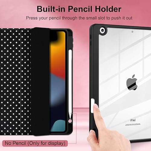 MEEgoodo Case for iPad 10.2 inch,Tablet Cases for iPad 9th Generation 2021/8th Gen 2020/7th Gen 2019 with Clear Acrylic Back Shell+Pencil Holder+Auto Wake/Sleep+Trifold Stand, White Polka Dot thumbnail 4