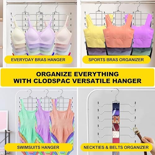 CLODSPAC Closet Organizers and Storage, 6 Tier Tank Top Hanger, Dorm Room Essentials, Non-Slip Bra Hangers Space Saving, Organization for Camisoles Sports Bras Strappy Dress Swimsuits Ties, 3 Pack thumbnail 6