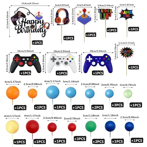 29 PCS Video Game Cake Toppers Decoration Controller Headset Ball Cake Decoration for Boy Girl Men Women Game Theme Birthday Party Supplies thumbnail 3