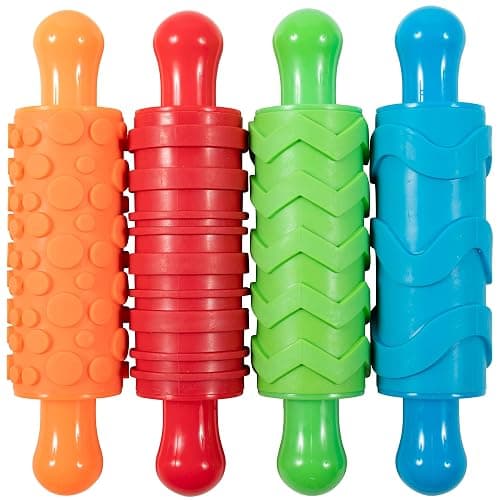 READY 2 LEARN Paint and Dough Texture Rollers, Set of 4 | Patterned Rolling Pins for Kids, Craft Accessories and Art Tools, Original Colors - Image 1