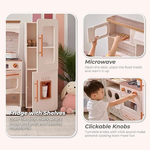 Teamson Kids Little Chef Savannah Off-White Play Kitchen for Girls & Boys with Sink, Fridge & 21 Accessories, Pretend Toy Kitchen Set for Toddlers Ages 3+ with Storage & Modular Design thumbnail 7