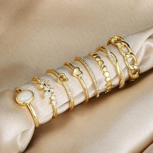 PLOMFOV 14K Gold/Silver Plated Stacking Rings Set for Women Non Tarnish CZ Heart Simple Cute Stackable Rings Dainty Trendy Gold Statement Rings Plain Band Size 4-12 thumbnail 5
