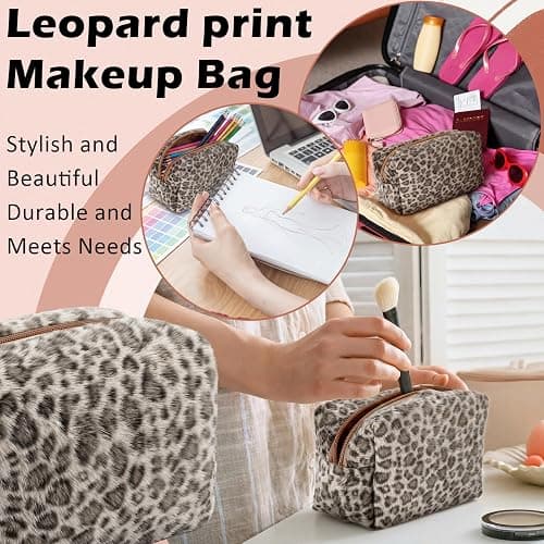 Huhumy Brown Leopard Makeup Bag for Women, Fuzzy Cheetah Print Cosmetic Organizer, Stylish Faux Fur Bag Y2k, Fluffy, Travel Toiletry Pouch, Zipper Purse, Pencil Organizer Pouches thumbnail 7