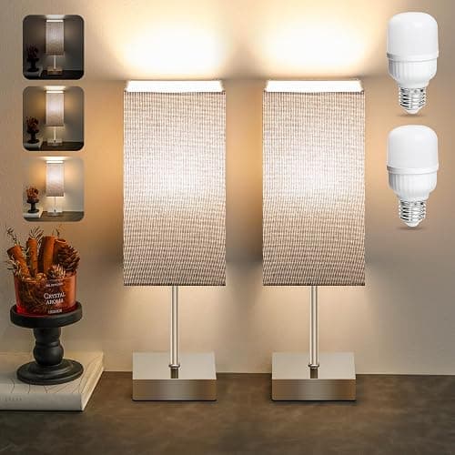 Aomeya Bedside Lamps Set of 2, Touch Lamps Bedside Table Lamp with 3-Way Dimmable, Small Table Lamps for Bedroom with Grey Fabric Shade(Bulb Included) - Image 1