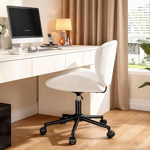DurayLoly Vanity Chair with Wheels,Ergonomic Desk Chair with Back | 360° Swivel, Height Adjustable, Small Desk Chair for Bedroom, Makeup Room, Dorm, 300 lbs White thumbnail 9