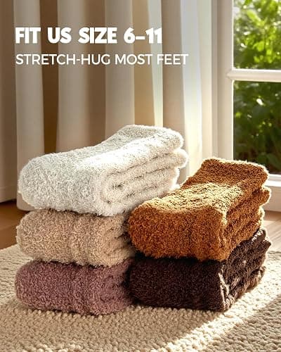 RBONIGHT 5 Pairs Fluffy Soft Cozy Warm Fuzzy Socks for Fall Winter Gifts Christmas Stocking Stuffers thumbnail 5