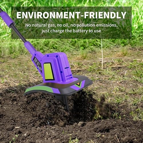 WEECONACO 20V Cordless Tiller Cultivator,48 Steel Tines Garden Tiller,8.6 inch Wide Battery Powered Garden Cultivator,(2AH Battery and Charger Included) thumbnail 6