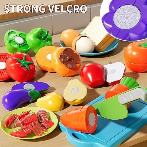 NIPLOOOW Play Food Set for Kids, Toddler Learning Toys, Cutting Food Toy Color Sorting Set, Pretend Food Play Kitchen Accessories for Kids, Birthday Gifts for 3-8 Years old Boys Girls Educational Toys thumbnail 3