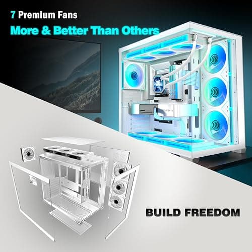 KEDIERS PC CASE 7 ARGB Fans Pre-Installed, Mid Tower ATX PC Case with Panoramic Tempered Glass, Gaming Computer Case,360MM RAD Support,White,K4 thumbnail 12
