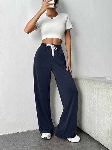 PINSPARK Wide Leg Sweat Pants for Womens High Waisted Baggy Sweatpants Casual Drawstring Workout Pants with Pockets thumbnail 4