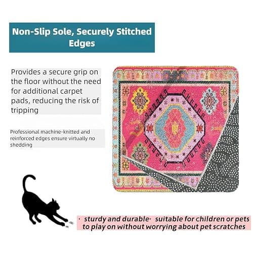 5x7ft Area Rugs Living Room Rug Pink Washable Vintage Boho Rug No Slip Stain Resistant Carpet Floor Carpets for Bedroom Dining Room Farmhouse Hallway Home Office thumbnail 6
