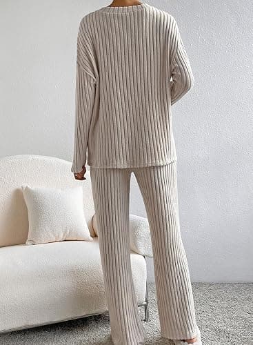 SHEWIN Women's Pajama Sets Long Sleeve Short Sleeve 2 Piece Lounge Sets Ribbed Knit Sweater Sleepwear thumbnail 6