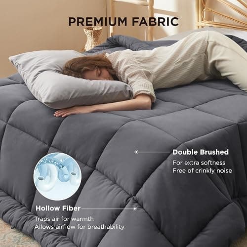 Bedsure Comforter Duvet Insert - Quilted Comforters King Size, All Season Duvet, GentleSoft Down Alternative Bedding, with 8 Tabs, Gifts for Women/Men, Grey, King 90 x 102 Inches thumbnail 3