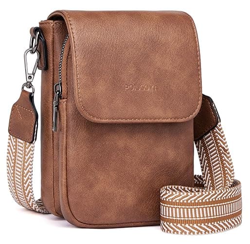 POIUGOYA Small Crossbody Bags for Women Trendy,Leather Triple Compartment Cell Phone Crossbody Wallet Purses with Card Slots - A-brown