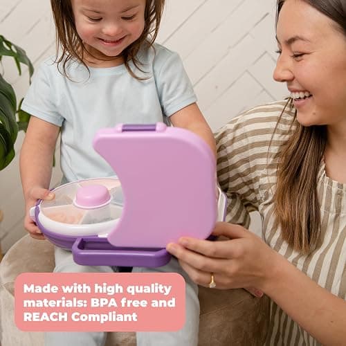 GoBe Kids Lunchbox with Small Snack Spinner Flip - Bundle with Hand Strap & Sticker Sheet, 2-in-1 Bento Style Lunch Container, 5 Small +1 Large Sandwich Compartment, BPA & PVC Free - Taro Purple thumbnail 2