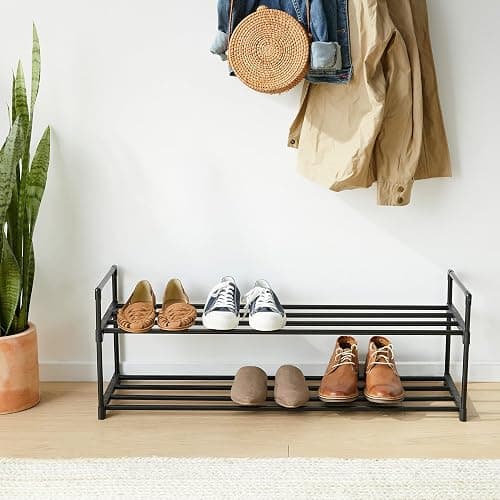 SONGMICS Shoe Rack, 2-Tier Shoe Organizer, Metal Storage Shelf, Upright or Upside Down, for 12-15 Pairs, Stackable, for Entryway, 11.8 x 36.2 x 13.4 Inches, Black ULSA12BK thumbnail 10