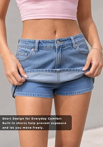 Women’s Stretchy Denim Skort Skirt with Built-in Shorts, High Waisted Casual Y2KJean Mini Skirt thumbnail 6