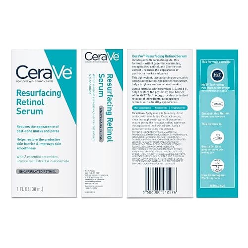 CeraVe Resurfacing Retinol Serum For Post Acne Marks, Formulated With Licorice Root Extract & Niacinamide, Brightening Serum & Pore Minimizer For Face, Post Acne Skin Barrier Repair, Non-Comedogenic thumbnail 8