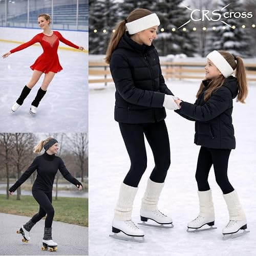 CRS Cross Leg Warmers and Headband Set for Figure Skating with Zipper. Fleece Lined Knit Keeps Legs Warm-Ice Skate Dance thumbnail 7