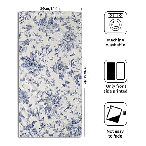 Giwawa Chinoiserie Flowers Hand Towels Blue Leaves Decorative Bath Towel Set of 2 Soft Absorbent Towel for Kitchen Guest Room Bathroom Gym Decor - Blue Chinoiserie Flower thumbnail 3
