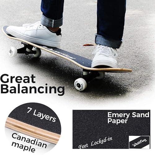 WhiteFang Skateboards for Beginners, Complete Skateboard 31 x 7.88, 7 Layer Canadian Maple Double Kick Concave Standard and Tricks Skateboards for Kids and Beginners thumbnail 2