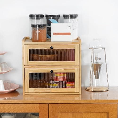 Sunhoo Bread Box for Kitchen Countertop Wooden Bread Storage Container Bin 2 Layer Breadbox Holder Large Capacity Keeper Vintage Farmhouse Food Organizer Pantry Shelf Acrylic Window（Wood color） thumbnail 2