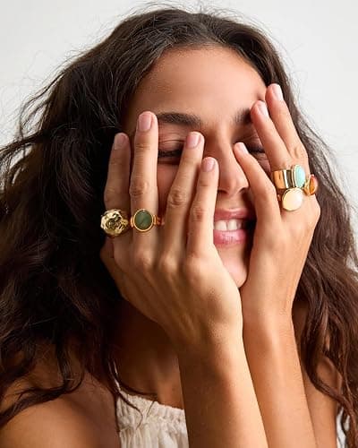 YeGieonr Gold Rings for Women Trendy Non Tarnish Chunky Gold Plated Ring, Waterproof Stainless Steel Gold Jewelry Gift thumbnail 6