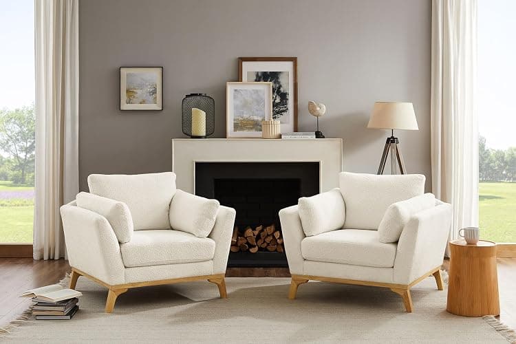 VANOMi Large-Sized Accent Chair, Thick Cushion Bedroom Reading Chair, Comfortable Living Room Single Sofa, Boucle Milky White thumbnail 4