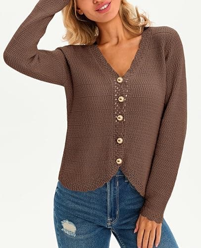 Saodimallsu Womens V Neck Cardigan Sweaters Button Up Cropped Boho Knit Long Sleeve Loose Trendy Sweater Tops thumbnail 4