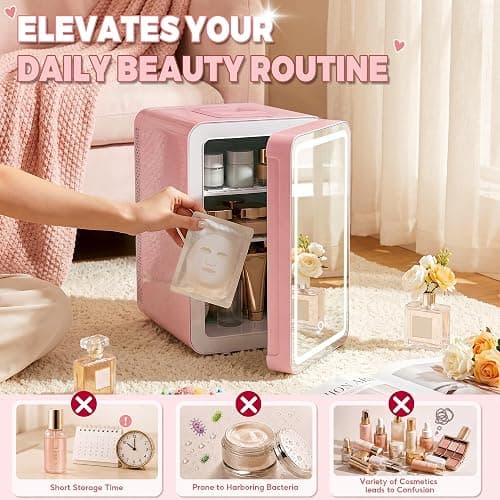 MoraRise 16L Skincare & Makeup Mini Fridge, Cooler & Warmer with LED Mirror | Portable Compact Desktop Small Beauty Fridge for Bedroom, Dressing Table & Office, AC/DC Mains thumbnail 5