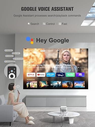 【Official Licensed Google TV】4K Smart Projector with WiFi and Bluetooth, VOPLLS Outdoor Projectors with Dolby/Auto Focus, Portable Movie Phone Wireless Gaming Wifi Proyector for Bedroom/Home/Celling thumbnail 3