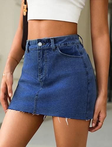 IWD Jean Skorts High Waisted Denim Y2k Mini Skirt with Shorts Underneath | Stretchy Denim Shorts Skort, Raw Hem, Classic Five-Pocket, Country Concert Outfits for Women thumbnail 5