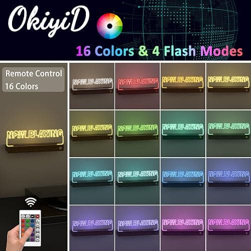OkiyiD Light Up Now Playing Vinyl Record Stand Wall Mount, Record Holder Wall Display Decor, LED Wooden Base 16 Color Changing with Remote Control,Vinyl Album Storage Gifts for Music Lovers Room Decor thumbnail 2