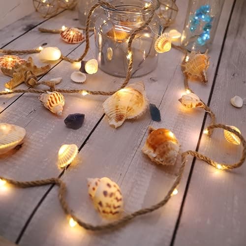 MIYA LIFE Seashell Garland Ocean Light for Beach Decor 7.2FT 39LED Battery Operated Coastal Garland Magic Conch Shell Beach Decorations for Home Coconut Girl Room Decor thumbnail 6