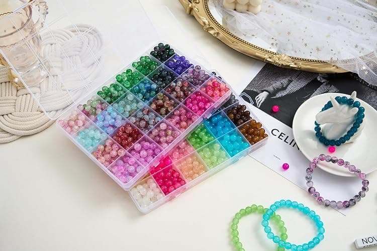 【2 Pack】 More Than 1300PCS Round Glass Beads for Jewelry Making,48 Colors 8mm Crystal Beads for Bracelets Jewelry Making and DIY Crafts, 2 Box Round Beads Suitable for Beginners. (Solid+Printing) thumbnail 5