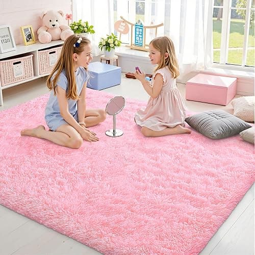 OLANLY Area Rugs for Living Room Bedroom, Machine Washable 4x5.9 ft Soft Fluffy Shaggy Bedside Rug, Indoor Floor Carpet for Kids Girls and Boys, Dorms, Nursery Rooms, Home Decor Aesthetic, Pink thumbnail 3